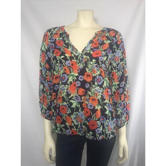 JOIE Navy Floral Print Mckenna Silk Blouse Women's Size Small MSRP $258 - Picture 3 of 7